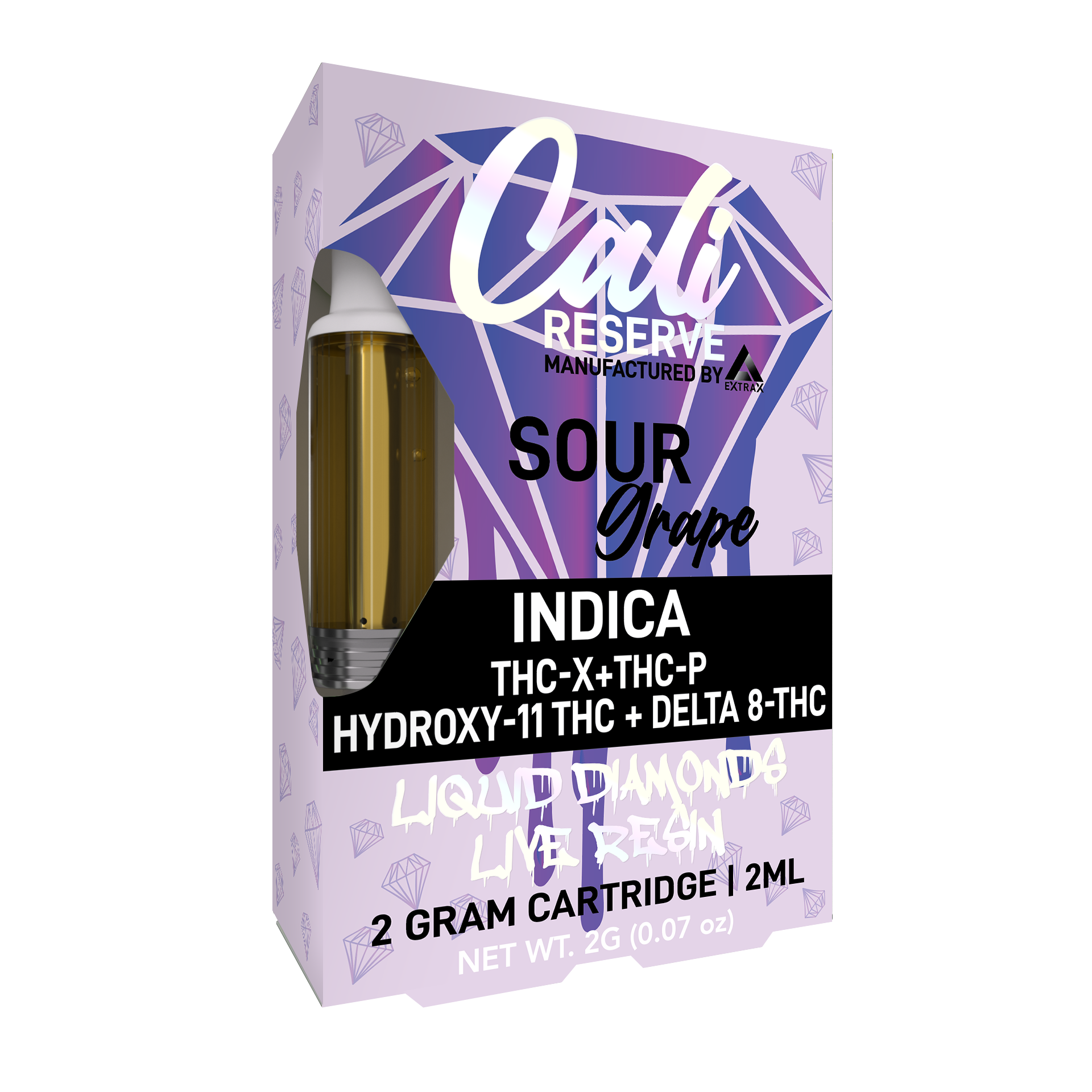Cali Reserve THC-X + THC-P + HXY-11 THC + D8 Liquid Diamond Vape Cartridge- Sour Grape -Indica - Triangle Hemp Wellness