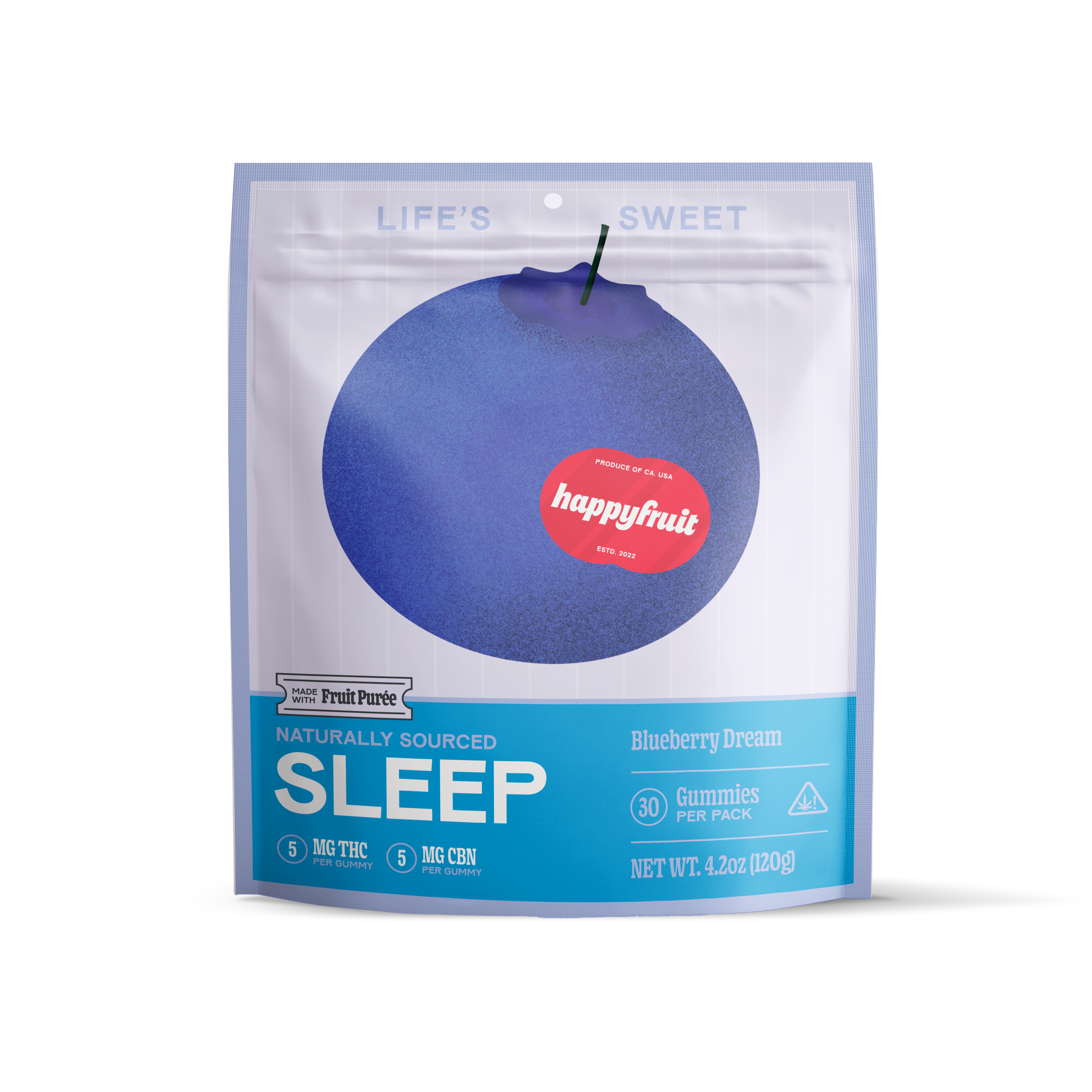 HAPPY FRUIT - BLUEBERRY DREAM - DELTA 9 WITH CBN - PLATINUM FORMULA GUMMIES - INDICA - Triangle Hemp Wellness
