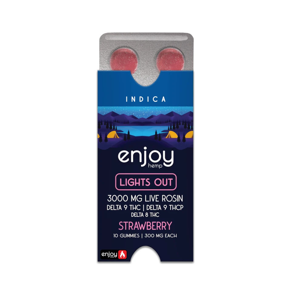 Live Rosin Indica-Infused Strawberry THC-P+ Delta 9 + Delta 8 Gummies for Lights Out