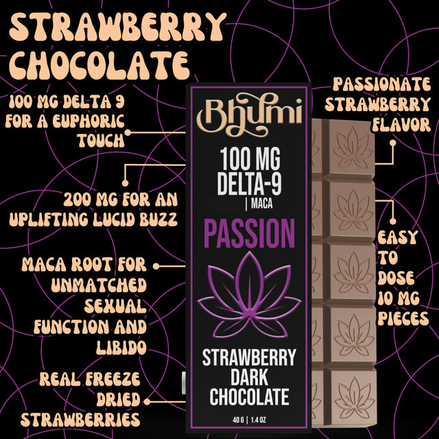 Bhūmi Strawberry Maca Delta-9 Chocolate – 100mg Passion Bar