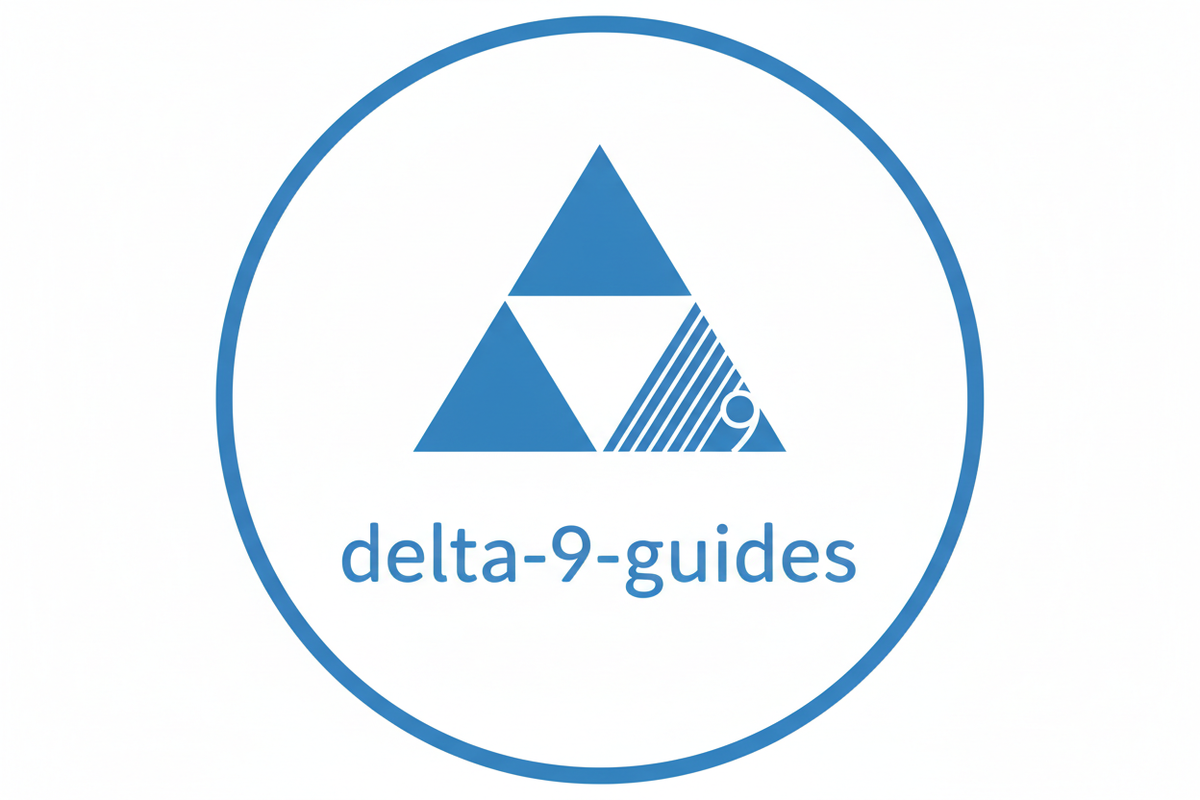 a minimilst icon for page with blogs "delta-9-guides" category. blue and white theme