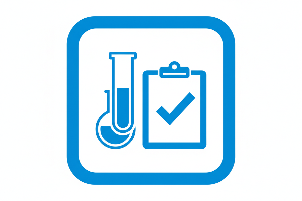a minimilst icon for page with blogs "drug-testing" category. blue and white theme