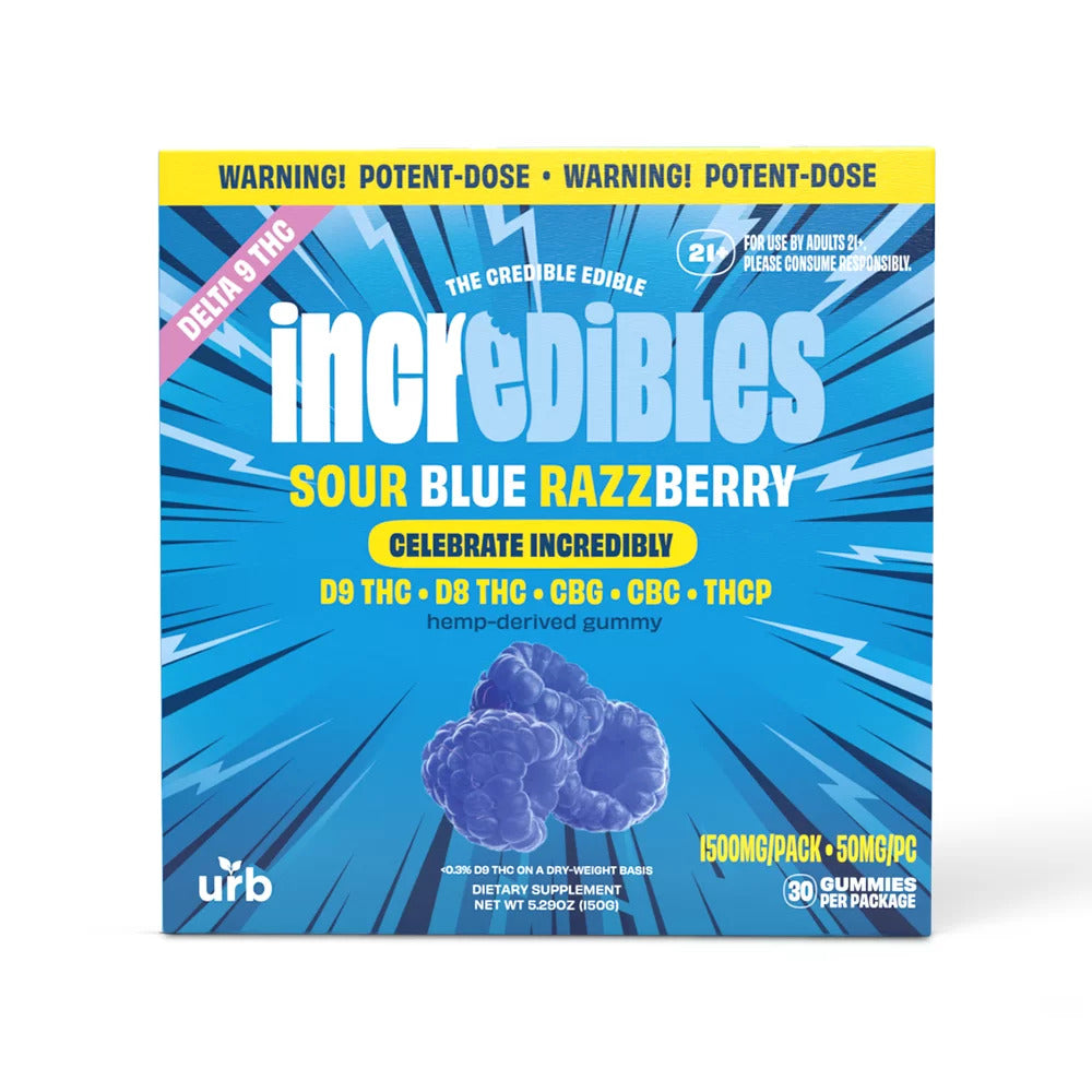 incredibles 50mg Sour Blue Razzberry Gummies - Triangle Hemp Wellness