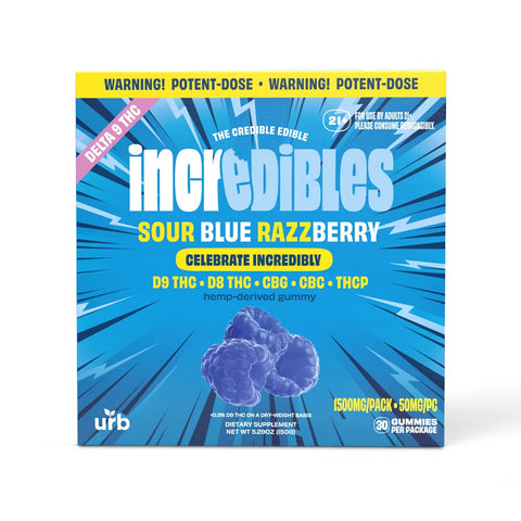 incredibles 50mg Sour Blue Razzberry Gummies - Triangle Hemp Wellness
