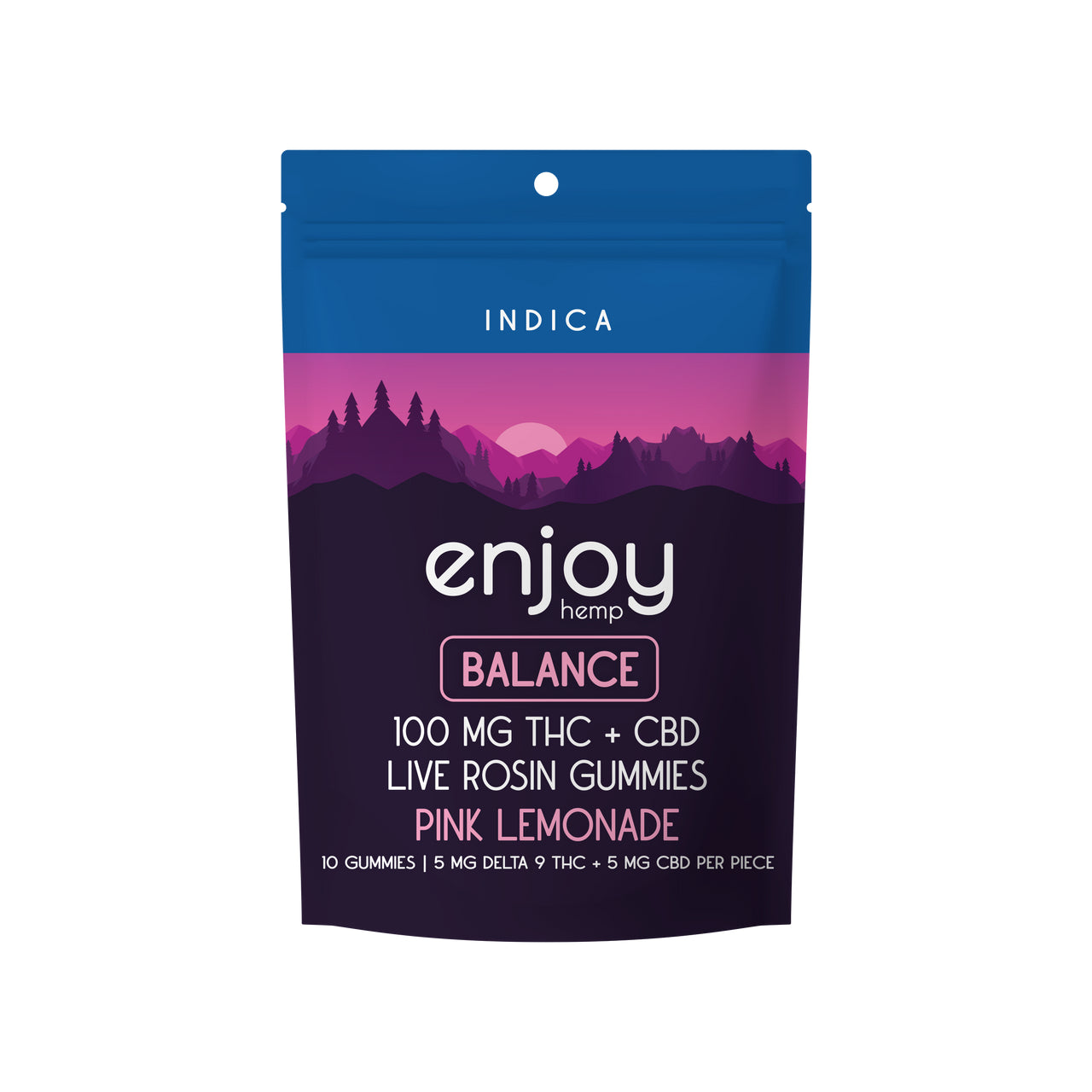 Live Rosin Microdose THC+CBD 1:1 Gummies 10 mg each for Balance - 100 mg total (50 mg THC + 50 mg CBD) Indica-Infused Pink Lemonade - Triangle Hemp Wellness