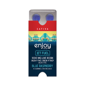Live Rosin Sativa-Infused Blue Raspberry THC-P+ Delta 9 + Delta 8- Jet Fuel - 1000 mg Total (100 mg Each | 10 Gummies) - Triangle Hemp Wellness