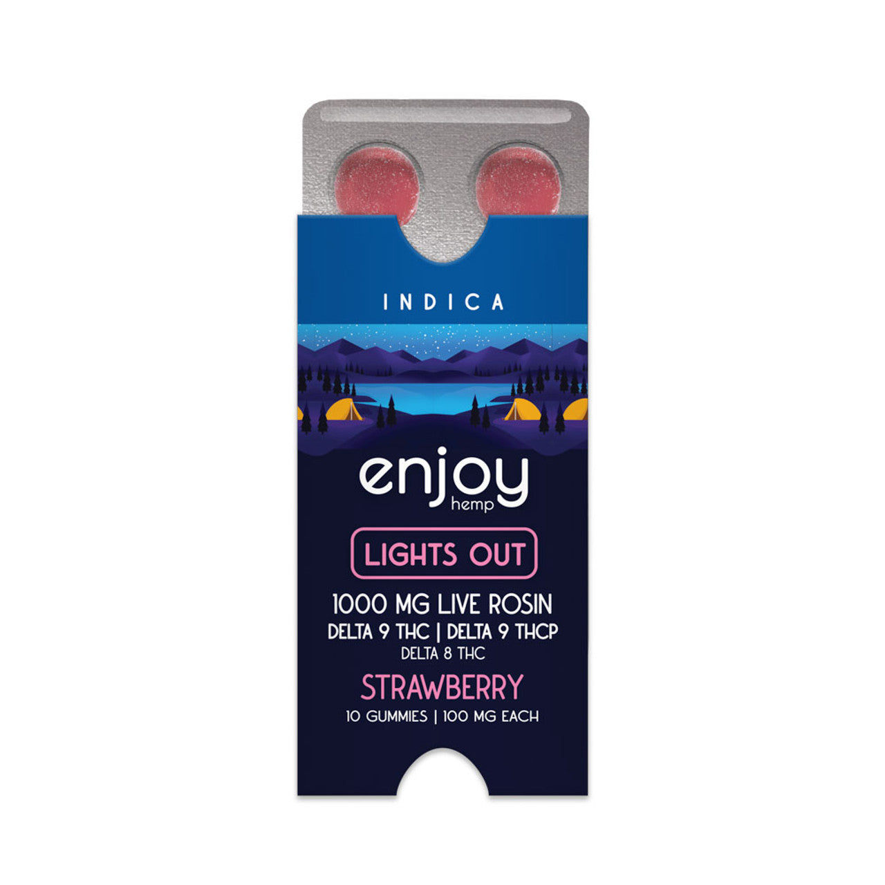 Live Rosin Indica-Infused Strawberry THC-P+ Delta 9 + Delta 8 Gummies for Lights Out - 1000 mg Total (100 mg Each | 10 Gummies) - Triangle Hemp Wellness